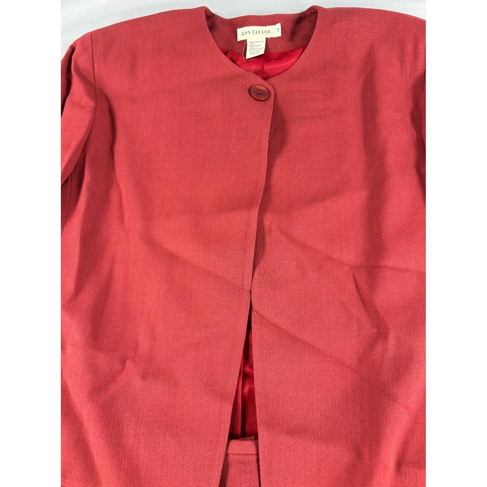 Ann Taylor Red 100% Wool Skirt Suit Set Vintage Made in USA Size 14 Blazer Skirt - Picture 14 of 14